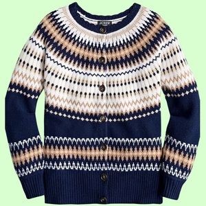 J Crew Cashmere Fair Isle cardigan sweater Color: NAVY HTHR ACORN